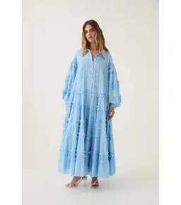 Aje Pastiche Tiered Maxi Dress Powder Blue Size AU 6