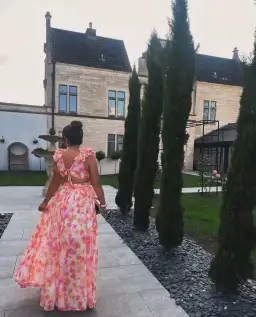 Anne Louise Boutique Clementine Maxi Dress Orange Fuchsia Floral Size 12 for rent on The Volte - image 2