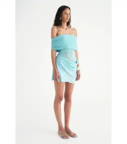 Benni Nico Off-Shoulder Mini Dress Aquamarine Size AU 8 for rent on The Volte - image 2