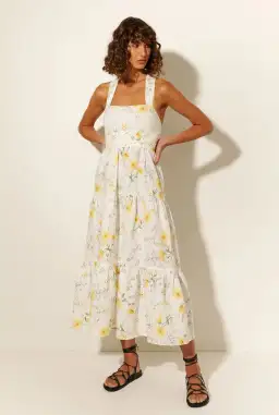Kivari Adaline Wide Strap Linen Midi Dress Floral Size 10 for rent on The Volte - image 1