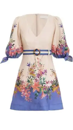 Zimmermann Tropicana Tie Sleeve Mini Dress Blue Floral Print Size 3 / AU 14 for rent on The Volte - image 4