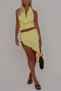 Orphe Soleil Plunge Top and Midi Skirt Set Buttery Yellow Size 10 for rent on The Volte - image 4