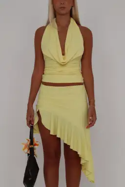 Orphe Soleil Plunge Top and Midi Skirt Set Buttery Yellow Size 10 for rent on The Volte - image 2