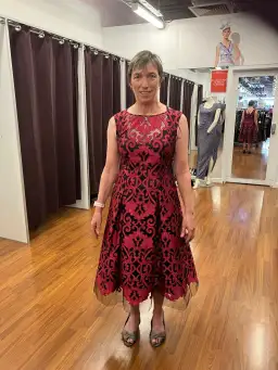 Anthea Crawford A-line Embroidered Mesh Red On Black Size 10  for rent on The Volte - image 1