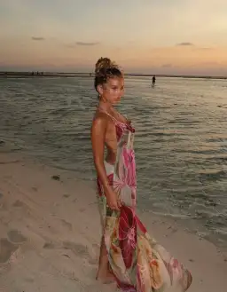 Jaded London Dahlia Hand Beaded Backless Chiffon Maxi Dress Floral Size 8 for rent on The Volte - image 4