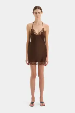 Sir the Label Aries Halter Mini Dress Chocolate Size 1 / AU 8
