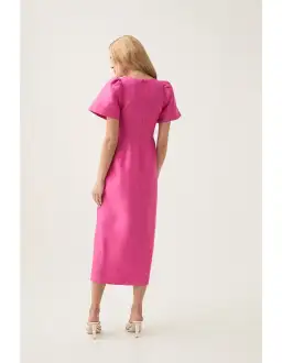 Aje Presence Twisted Midi Dress Fuchsia Rose Size 12 for rent on The Volte - image 3