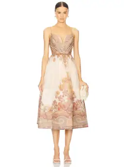 Zimmermann Illustration Draped Midi Dress Cream Paisley Size 8 for rent on The Volte - image 1