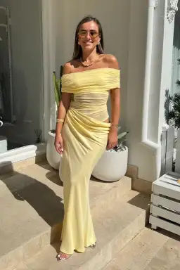 Benni Nico Off Shoulder Maxi Dress in Butter Size 8 for rent on The Volte - image 5