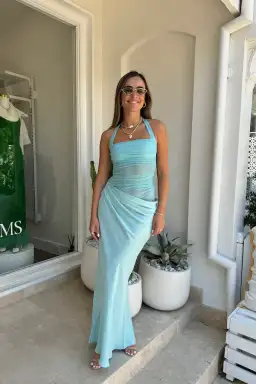 Benni Gina Halter Maxi Dress Aquamarine Size 8