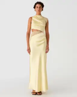 Misha Collection Kimora Satin and Lace Maxi Dress Soft Yellow Size AU 12