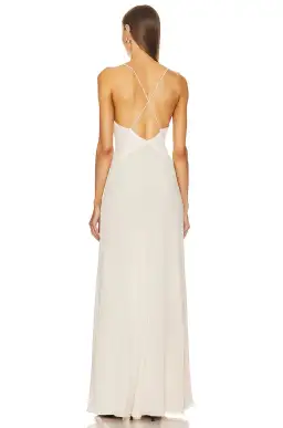 Helsa Studios Sheer Deep V Long Slip Dress Ivory Size XS / AU 6 for rent on The Volte - image 7