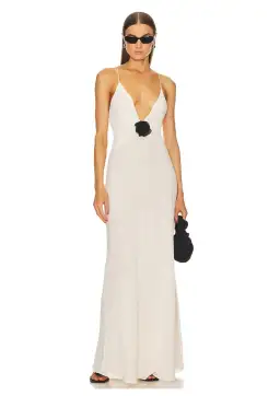 Helsa Studios Sheer Deep V Long Slip Dress Ivory Size XS / AU 6 for rent on The Volte - image 1
