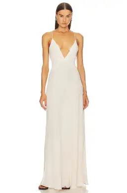 Helsa Studios Sheer Deep V Long Slip Dress Ivory Size XS / AU 6 for rent on The Volte - image 5