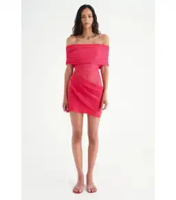 Benni Nico Off Shoulder Mini Dress Watermelon Size AU 6 for rent on The Volte - image 1