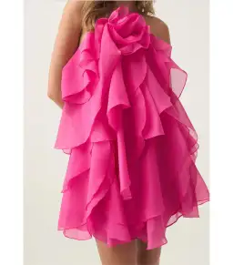Aje Pandorea Layered Mini Dress in Fuchsia Rose Size AU 10 for rent on The Volte - image 2