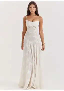 House Of CB Seren Lace Back Maxi Dress Vintage Cream Floral Size XS / AU 6