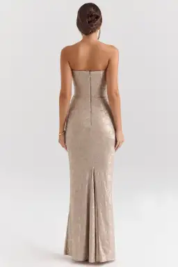 House of CB Persephone Chiffon Mesh Strapless Corset Maxi Dress Pale Gold Size S / AU 8 for rent on The Volte - image 3