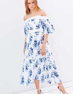 Talulah off the shoulder blue and white floral dress 12