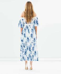 Talulah off the shoulder blue and white floral dress 12