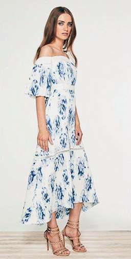 Talulah off the shoulder blue and white floral dress 12