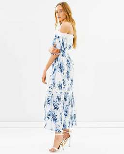 Talulah off the shoulder blue and white floral dress 12