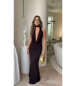 Sneaky Link Saint Plunge Maxi Dress Cocoa Size AU 10 for rent on The Volte - image 1