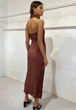 L'Idee Soiree Pleated Halter Dress in Chocolate Size 10  for rent on The Volte - image 8
