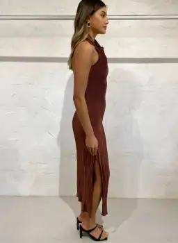L'Idee Soiree Pleated Halter Dress in Chocolate Size 10  for rent on The Volte - image 6