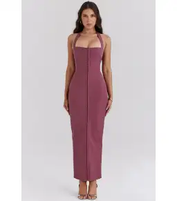 House Of CB Mia Twill Halter Dress Mulberry Size AU 6