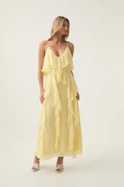 Aje Valentine Frill Maxi Dress in Acacia Yellow Size 8