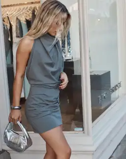 Bec & Bridge Sanja Asym Mini Dress in Elephant Grey Size 10 for rent on The Volte - image 4