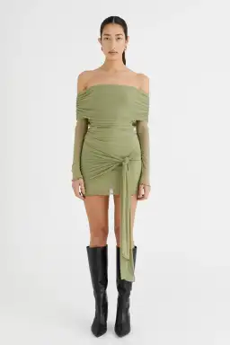 Benni Yasmin Off Shoulder Mini Dress Pistachio Green Size 10 for rent on The Volte - image 1