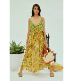 Alemais Jeff Spliced Frill Midi Dress Print Size 16  for rent on The Volte - image 1