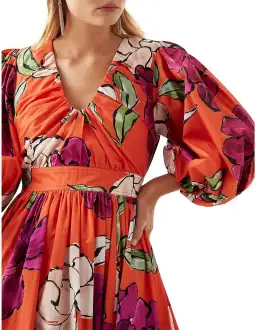 Aje Marlene Floral Midi Dress Vivid Camellia Size 4 for rent on The Volte - image 4
