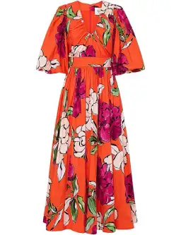 Aje Marlene Floral Midi Dress Vivid Camellia Size 4 for rent on The Volte - image 5