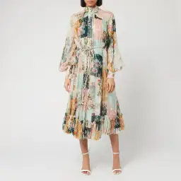 Zimmermann Wavelength Belted Silk Georgette Patchwork Midi Shirt Dress Print Size 1 / AU 10 for rent on The Volte - image 1
