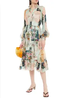 Zimmermann Wavelength Belted Silk Georgette Patchwork Midi Shirt Dress Print Size 1 / AU 10 for rent on The Volte - image 3