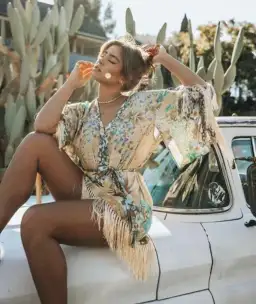 Spell & The Gypsy Free People Willow Tassel Kimono Mini Wrap Dress Multi Size XS / AU 6 for rent on The Volte - image 2