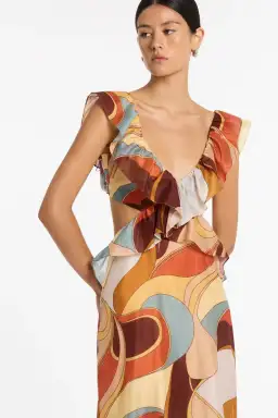 Sir The Label Vista Frill Midi Dress in Vista Print Size 1 (AUS 8) for rent on The Volte - image 3