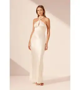 Shona Joy La Lune High Neck Twist Maxi Dress Cream Size AU 10 for rent on The Volte - image 1