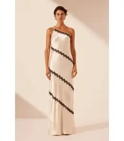 Shona Joy Camille Lace Asymmetrical Maxi Dress Cream/Black Size S / AU 8  for rent on The Volte - image 1