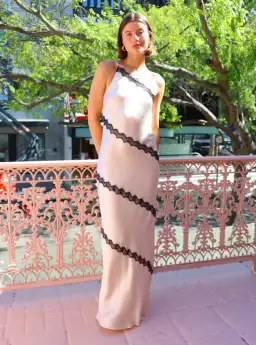 Shona Joy Camille Lace Asymmetrical Maxi Dress Cream/Black Size S / AU 8  for rent on The Volte - image 3