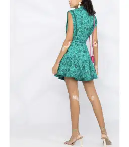 Zimmermann Lulu Panelled Flip High Neck Mini Dress Jade Floral Print Size 1 / AU 10 for rent on The Volte - image 4