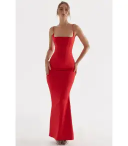 House of CB Olivette Satin Corset Maxi Dress Red Rose Size AU 8