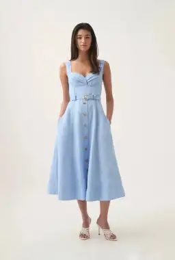 Aje Primary Belted Midi Dress Daydream Blue Size AU 12