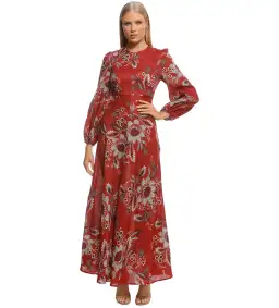 Zimmermann Juno Rosa Batik Linen Midi Dress Floral Size 1/ AU 10 for rent on The Volte - image 1