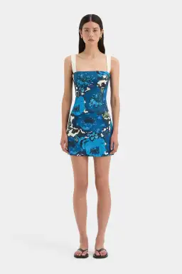 Sir the Label Camellia Mini Dress Blue Flora Print Size 2 / AU 10
