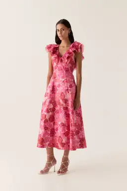 Aje Enchanted Plunge Midi Dress Misty Rose Size 14