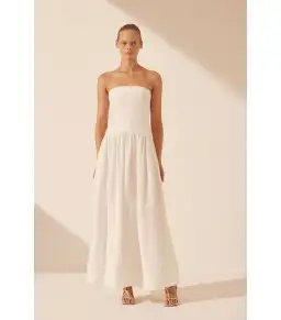 Shona Joy Blanc Linen Strapless Panelled Maxi Dress White Size AU 10